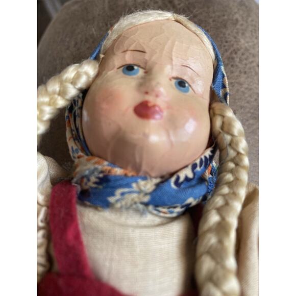 VTG Paper Mache Face Doll Polish Girl Stamped Poland Cloth Body Markings Arm - Picture 10 of 10